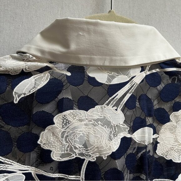 NWT Anne Fontaine Vaxy Navy And White Floral Lace Poplin 3/4 Sleeve Shirt - Picture 7 of 12